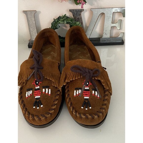 Minnetonka Women's Leather Moccasin W/ Thunderbird Beading Shoes Flats Sz 6 NWOB - Picture 14 of 16
